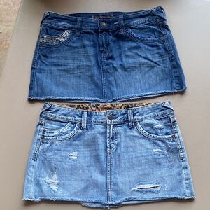 Express Two-Piece Denim Mini Skirt Set - Dark Blue & Light Blue